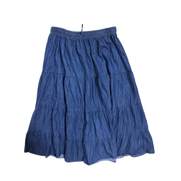 Prairie style Boho Tiered soft Denim Midi Skirt Size 14 Flowy soft girl y2k - Picture 3 of 5